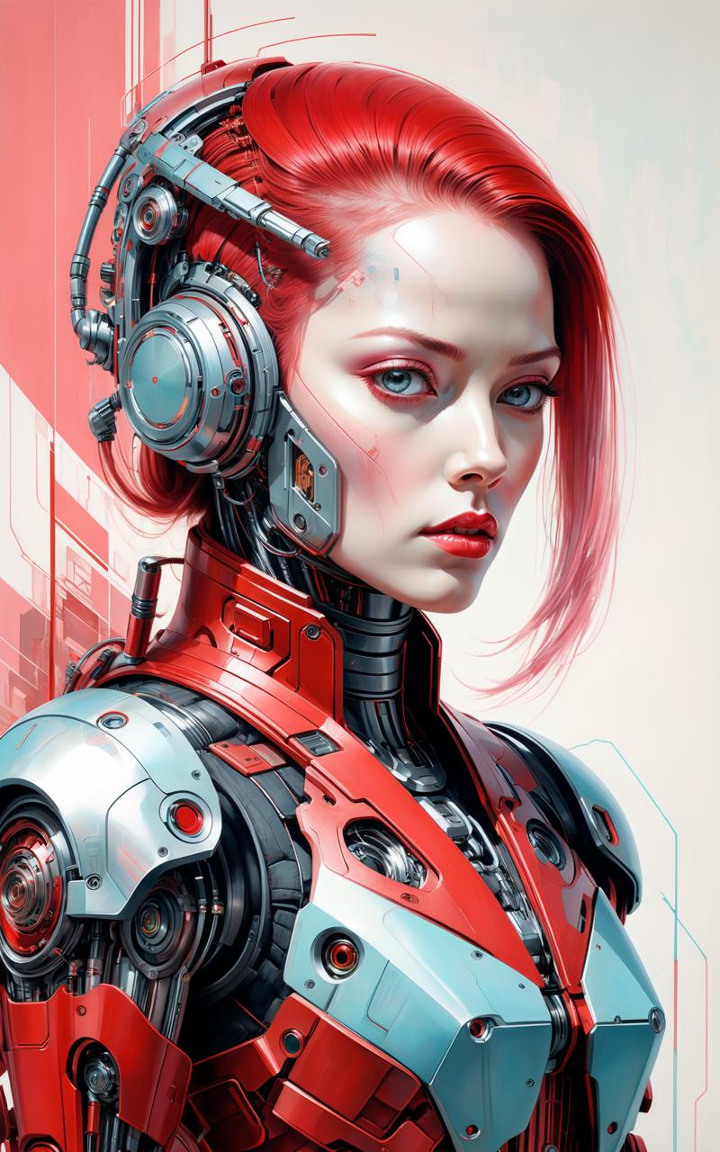 04595-3269410324-Penciled, incredible cyborg, in a form-fitting mechanical exosuit, portrait of a woman, predominance of red and pastel, intricat.png